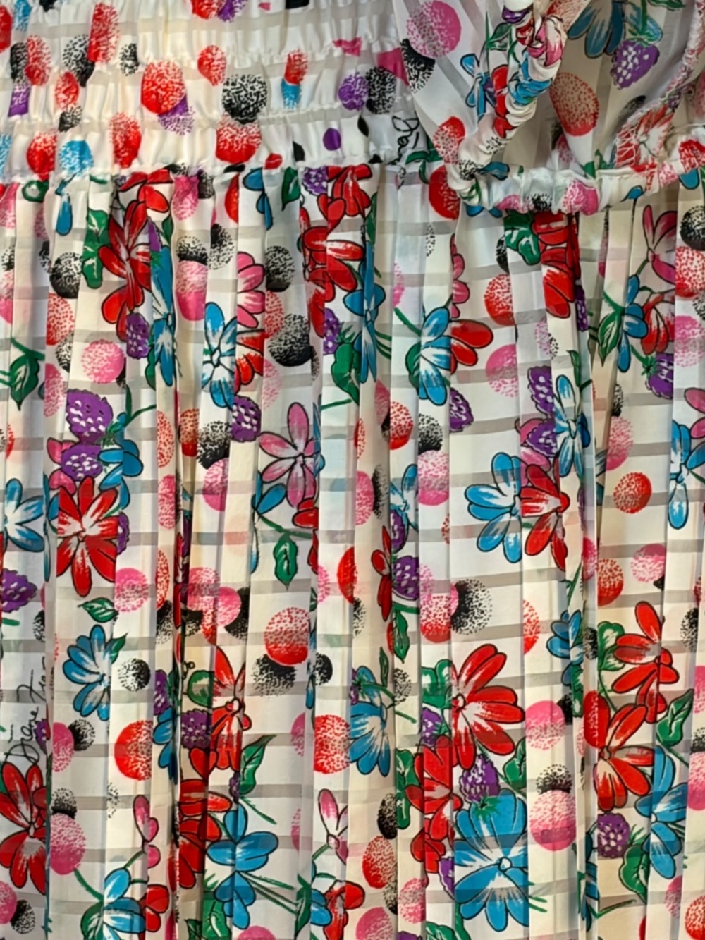 Vintage 80s Diane Freis Floral Print Dress Ruched Waist Mini Pleat Skirt - LG - Picture 7 of 10